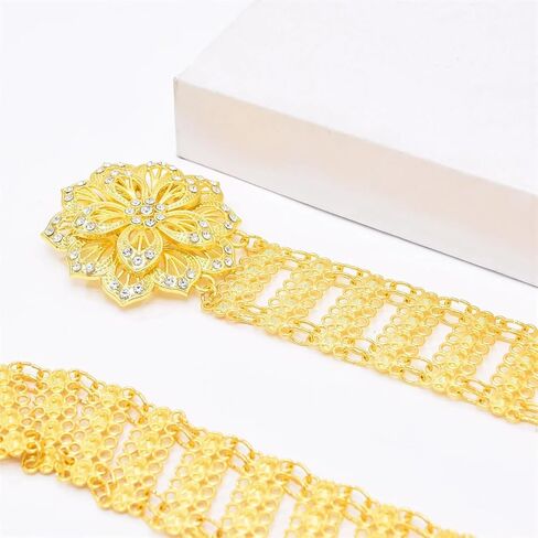 Women’S Golden Metal 3D Flower Charms Body Chain Kurdish Turkish Ethnic Traditional Belts Indian Statement Waist Jewelry in Saudi Arabia