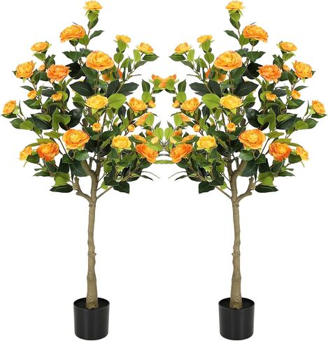 شجرة كاميليا صناعية بطول 4 أقدام من بيلكات مع زهور وردية حريرية، نبات كاميليا صناعي 48 بوصة مع صندوق نابض بالحياة، نباتات زهرة وهمية بوعاء للباب الأمامي لديكور غرفة المعيشة في الشرفة والفناء، قطعتان in Kuwait