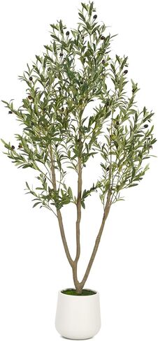 Artificial Olive Tree 6FT Tall Faux Olive Tree Artificial Indoor with Natural Wood Trunk and Lifelike Fruits Realistic White Planter Potted for Home Office Living Room Decor in Saudi Arabia