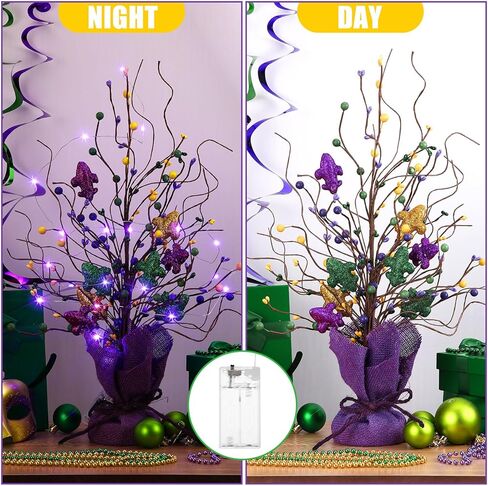 2 Pieces Lighted Mardi Gras Artificial Berry Blossom Table Tree 21 H Shinny Table Centerpiece Tree for Mardi Gras Day Holiday Decoration Home Decor Artificial Plants in Saudi Arabia