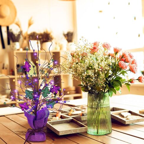 2 Pieces Lighted Mardi Gras Artificial Berry Blossom Table Tree 21 H Shinny Table Centerpiece Tree for Mardi Gras Day Holiday Decoration Home Decor Artificial Plants in Saudi Arabia