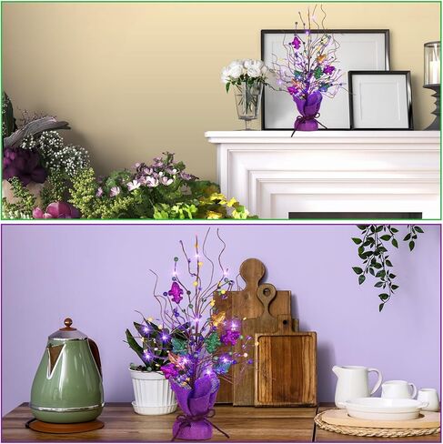 2 Pieces Lighted Mardi Gras Artificial Berry Blossom Table Tree 21 H Shinny Table Centerpiece Tree for Mardi Gras Day Holiday Decoration Home Decor Artificial Plants in Saudi Arabia