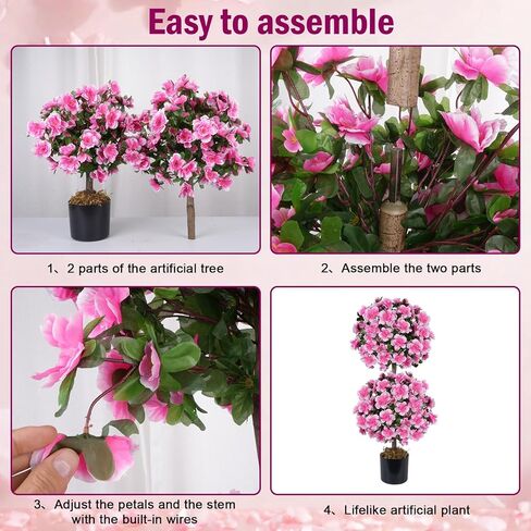 أشجار الكاميليا توبياري الاصطناعية 3FT، مجموعة من 2 كرة توبياري صناعية مع 285 زهرة متفتحة ونباتات وهمية وشجيرات صناعية للشرفة الأمامية الخارجية ديكور مكتب المنزل in Kuwait