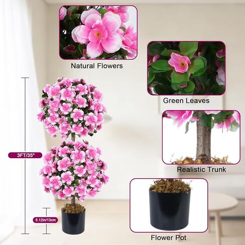 أشجار الكاميليا توبياري الاصطناعية 3FT، مجموعة من 2 كرة توبياري صناعية مع 285 زهرة متفتحة ونباتات وهمية وشجيرات صناعية للشرفة الأمامية الخارجية ديكور مكتب المنزل in Kuwait