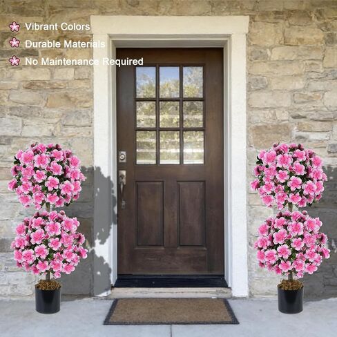 أشجار الكاميليا توبياري الاصطناعية 3FT، مجموعة من 2 كرة توبياري صناعية مع 285 زهرة متفتحة ونباتات وهمية وشجيرات صناعية للشرفة الأمامية الخارجية ديكور مكتب المنزل in Kuwait