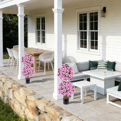 أشجار الكاميليا توبياري الاصطناعية 3FT، مجموعة من 2 كرة توبياري صناعية مع 285 زهرة متفتحة ونباتات وهمية وشجيرات صناعية للشرفة الأمامية الخارجية ديكور مكتب المنزل in Kuwait