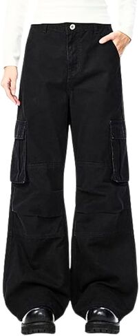 السراويل البضائع للنساء الرجال مع جيوب سراويل قطنية فضفاضة عالية الخصر الهيب هوب واسعة الساق Y2k الجرونج ملابس كاجوال in Kuwait