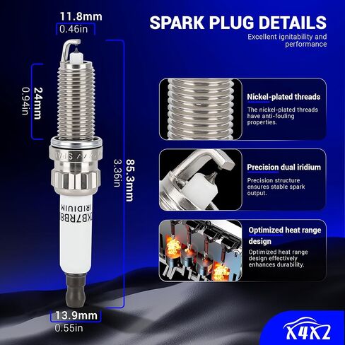4PCS 97968 Double Iridium Spark Plugs Compatible with 2007-2015 Mini Cooper, 2011-2016 Mini Cooper Countryman, 2013-2016 Mini Cooper Paceman Replace# 95770 ILZKBR7B8G in Saudi Arabia