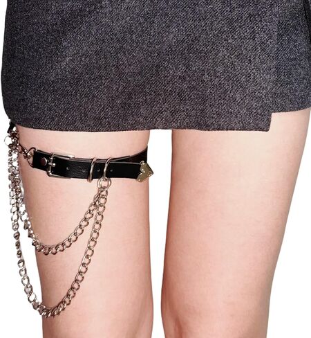 مجموعة رباط الفخذ القابلة للتعديل على شكل قلب، قطعتان من أربطة الساق الجلدية الشريرة مع سلاسل، ملحقات الجسم القوطية للحفلات التنكرية in Kuwait