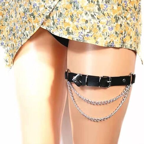 مجموعة رباط الفخذ القابلة للتعديل على شكل قلب، قطعتان من أربطة الساق الجلدية الشريرة مع سلاسل، ملحقات الجسم القوطية للحفلات التنكرية in Kuwait