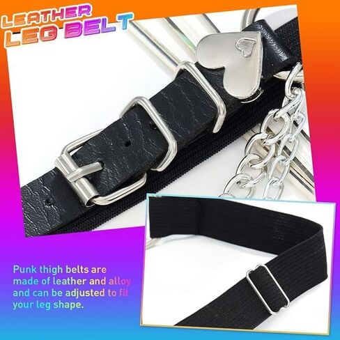 مجموعة رباط الفخذ القابلة للتعديل على شكل قلب، قطعتان من أربطة الساق الجلدية الشريرة مع سلاسل، ملحقات الجسم القوطية للحفلات التنكرية in Kuwait