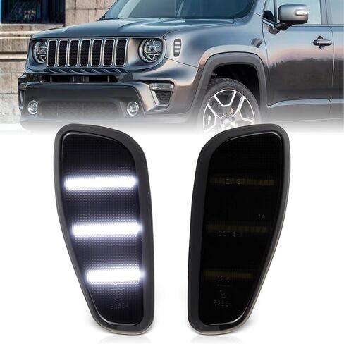Smoked Lens Front Fender White LED Side Marker Lights Assembly for Jeep Renegade 2015-2023, Replace 68256049AA 68256050AA in Saudi Arabia