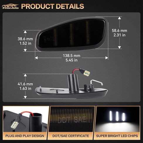 Smoked Lens Front Fender White LED Side Marker Lights Assembly for Jeep Renegade 2015-2023, Replace 68256049AA 68256050AA in Saudi Arabia