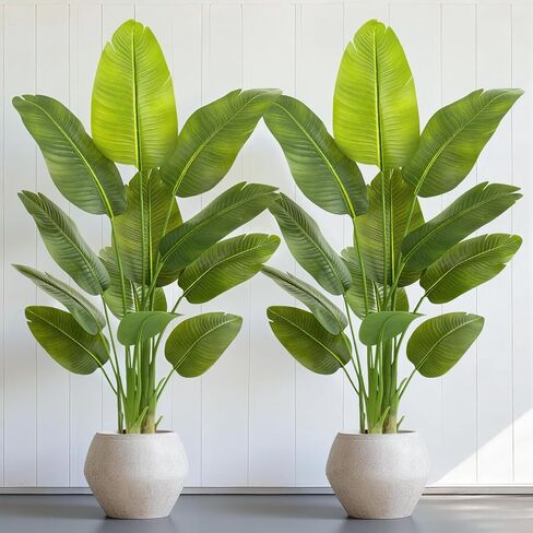 Lifelike Bird of Paradise Artificial Plant,5ft Faux Banana Leaf Tree with 10 Trunks - Perfect Indoor Silk Floor Plant for Home Decor in Living Room, Office, and Bedroom (Set of 2) in Kuwait