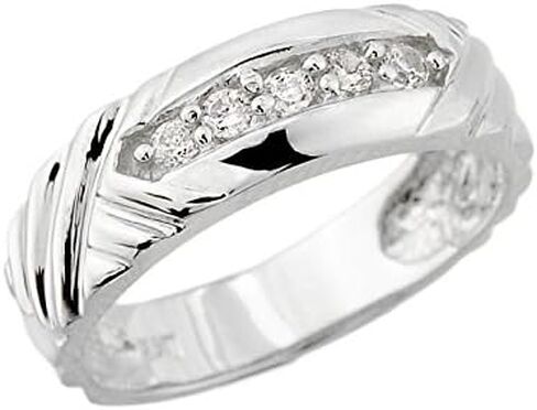 خاتم زفاف رجالي من الفضة الإسترليني عيار 925 ومرصع بخمسة أحجار من الألماس in Kuwait