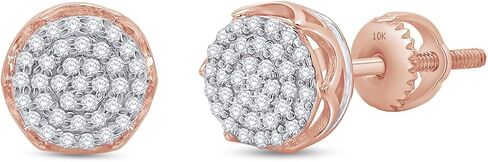 Cluster Diamond Stud Earrings for Men 0.40 Cttw Round Natural or Lab Grown Diamond Beaded Crown Ear Studs with Screw Backs in 10K Solid Gold or 925 Sterling Silver Jewelry Gift for Him in Kuwait