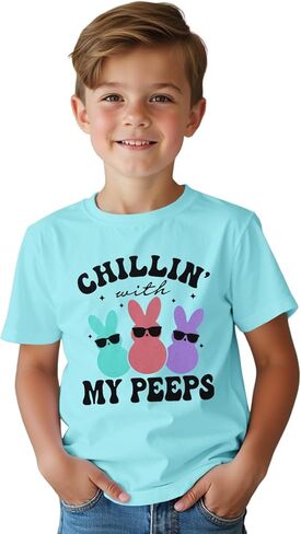 قميص بوي عيد الفصح مضحك Chillin with My Peeps تي شيرت أرنب نظارات شمسية جرافيك قصير الأكمام تي شيرت in Saudi Arabia