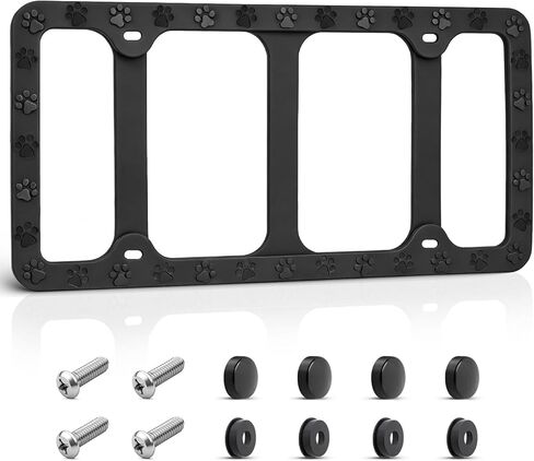 RED WOLF Silicone Paw Print License Plate Frame, Scratch & Rattle Proof Dog Cat Paw License Plate Frame with 3 Drainage Holes, Universal Rubber Car Tag Holder, Custom Gift for Animal Lovers (2 pcs) in Saudi Arabia