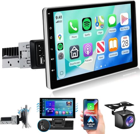 2G 64G Android Single Din Touchscreen Car Stereo Wireless Carplay Android Auto، Rimoody 9 بوصة شاشة تعمل باللمس Android 1 din راديو السيارة مع WiFi GPS Navigation Bluetooth FM Radio + كاميرا احتياطية in Kuwait