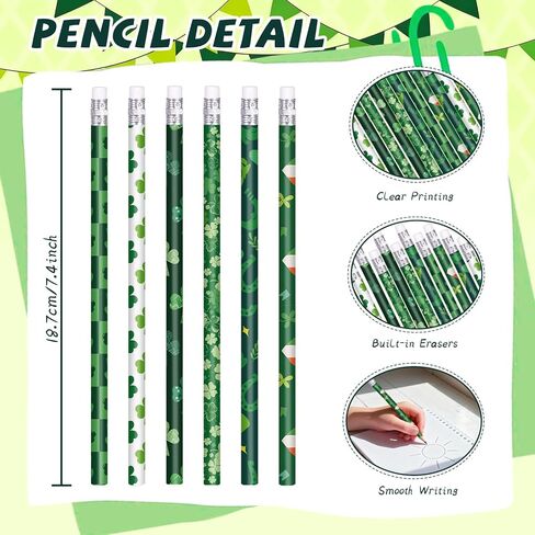 أقلام رصاص لعيد القديس باتريك، أقلام رصاص خضراء للعطلات لعيد القديس باتريك، 6 أنماط (24) in Kuwait