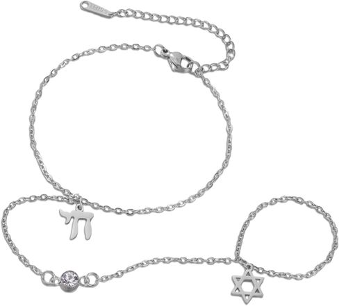 Dreamtimes Finger Ring Bracelet Star of David Bracelet Chai Hebrew Bracelets for Women Stainless Steel Hamsa Hand Bracelets Jewish Religious Jewelry in Saudi Arabia