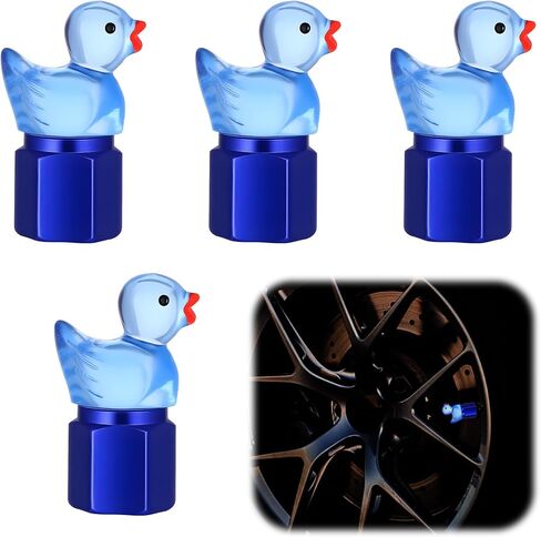 4 Pcs Cute Duck Tire Valve Stem Cap, Decorative Tires Valves Caps, Glow in The Dark Tire Valve Caps, Wheel Accessories, Universal for Cars, Motorcycles, Trucks and Bicycles (Blue) in Saudi Arabia