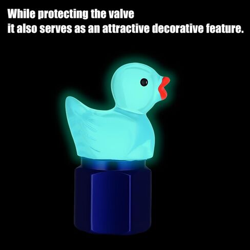 4 Pcs Cute Duck Tire Valve Stem Cap, Decorative Tires Valves Caps, Glow in The Dark Tire Valve Caps, Wheel Accessories, Universal for Cars, Motorcycles, Trucks and Bicycles (Blue) in Saudi Arabia