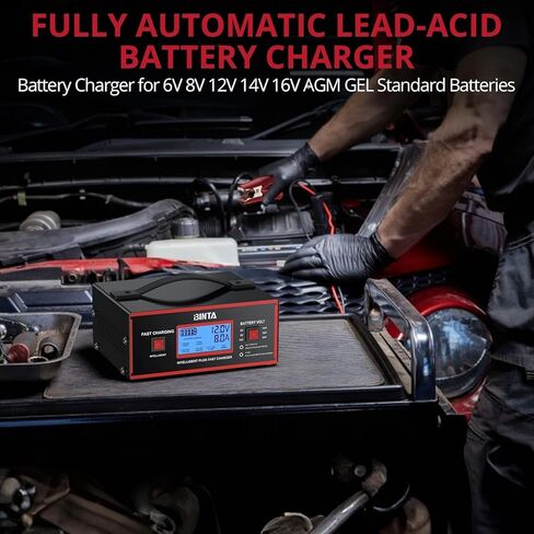 شاحن بطارية BINTA 6/8/12/14/16/24 فولت حمض الرصاص يحافظ على البطارية أوتوماتيكيًا بالكامل، شاحن السيارة الذكية 0-10 أمبير مع مشابك كابلات لشاحنة الدفع الرباعي والدراجات النارية وجزازة العشب والبطاريات البحرية in Kuwait