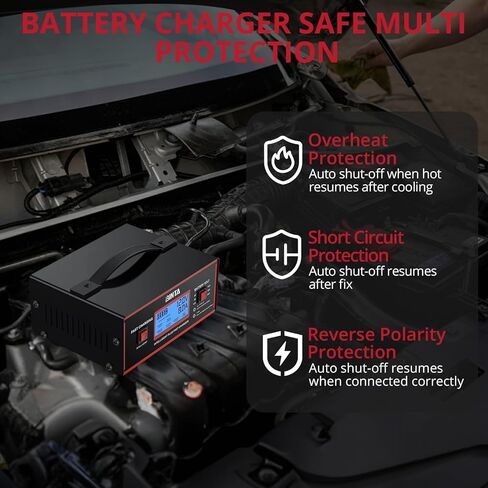 شاحن بطارية BINTA 6/8/12/14/16/24 فولت حمض الرصاص يحافظ على البطارية أوتوماتيكيًا بالكامل، شاحن السيارة الذكية 0-10 أمبير مع مشابك كابلات لشاحنة الدفع الرباعي والدراجات النارية وجزازة العشب والبطاريات البحرية in Kuwait