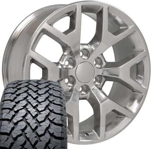إطارات وإطارات OE Wheels CV92 مقاس 20 بوصة تناسب طراز Sierra 1500 على شكل قرص العسل 6x139.7 20x9 مصقولة - هولاندر 5656 - TS-37 AT 275/55-20 (مجموعة من 4) in Saudi Arabia