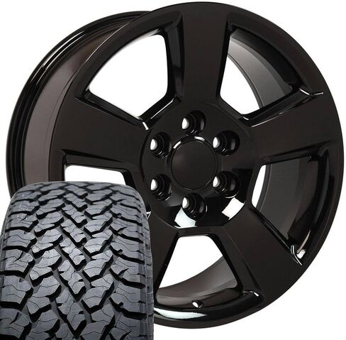 OE Wheels CV76 20 Inch Rims and Tires Fit Tahoe Style 6x139.7 20x9 Gloss Black - Hollander 5652 - TS-37 AT 275/55-20 (Set of 4) in Saudi Arabia