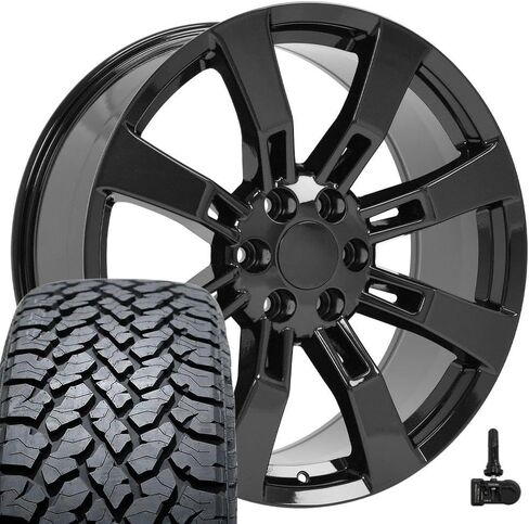 OE Wheels CA82 22 Inch Rims and Tires Fit Escalade Style 6x139.7 22x9 Gloss Black - Hollander 5409 - TS-37 AT 285/45-22 (Set of 4) in Saudi Arabia