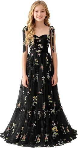 Junior Bridesmaid Dresses for Wedding Flower Embroidery Tulle Girl Dress A Line Long Formal Pageant Gowns in Saudi Arabia