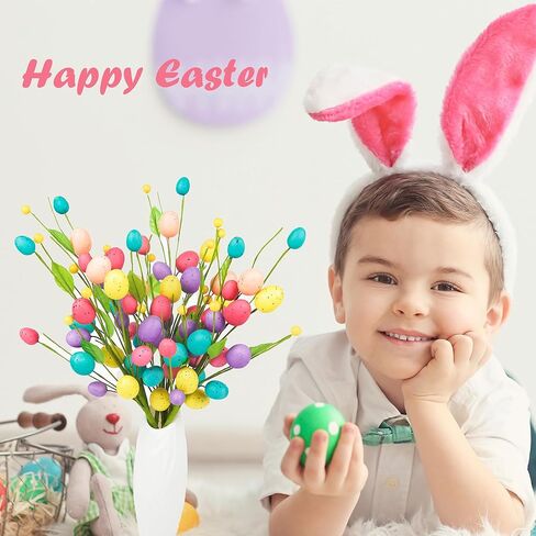 6 قطع من بيض عيد الفصح من الزهور الاصطناعية مع بيض متعدد الألوان، فروع زهر البيض اللطيفة مع أوراق الشجر، ديكورات عيد الفصح للمنزل، والفصول الدراسية، والحفلات، وقطع مركزية لطاولة الربيع، وديكور عيد الفصح in Saudi Arabia