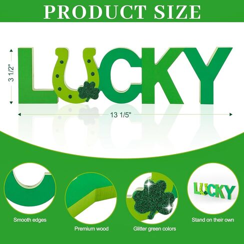 COCHIE Wooden St. Patrick's Day Lucky Sign, St Patricks Day Decorations for Home, Office, Shelf, Mantel, Indoor, Wood Saint Patrick Day Decor Decor, Shamrock Table Top Party Decoration (Green) in Saudi Arabia