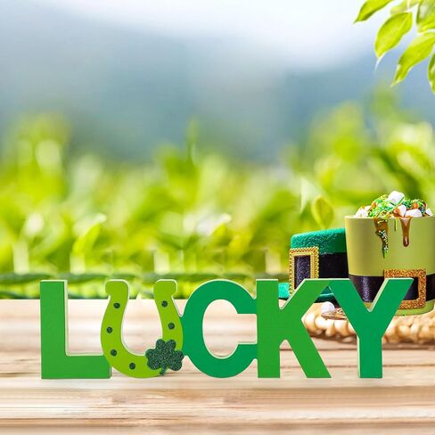 COCHIE Wooden St. Patrick's Day Lucky Sign, St Patricks Day Decorations for Home, Office, Shelf, Mantel, Indoor, Wood Saint Patrick Day Decor Decor, Shamrock Table Top Party Decoration (Green) in Saudi Arabia