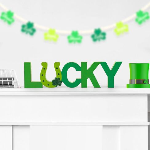 COCHIE Wooden St. Patrick's Day Lucky Sign, St Patricks Day Decorations for Home, Office, Shelf, Mantel, Indoor, Wood Saint Patrick Day Decor Decor, Shamrock Table Top Party Decoration (Green) in Saudi Arabia