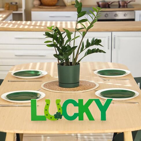 COCHIE Wooden St. Patrick's Day Lucky Sign, St Patricks Day Decorations for Home, Office, Shelf, Mantel, Indoor, Wood Saint Patrick Day Decor Decor, Shamrock Table Top Party Decoration (Green) in Saudi Arabia