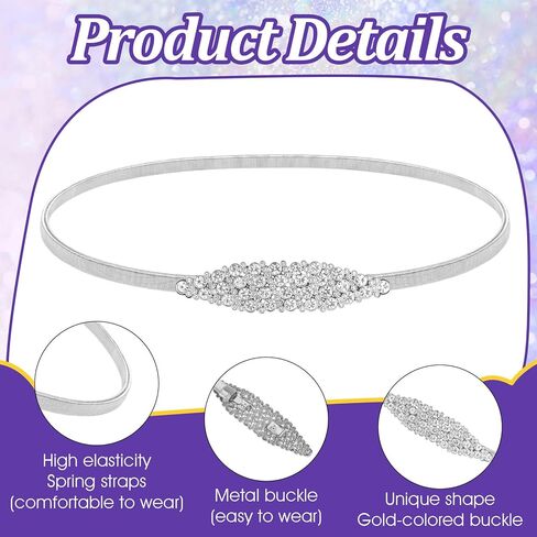 Elastic Skinny Rhinestone Belt for Women, Sparkly Silver Metal Chain Belts Stretch Waist Belt Sparkle Thin Belts for Dresses Ladies Dress Waist Band in Saudi Arabia