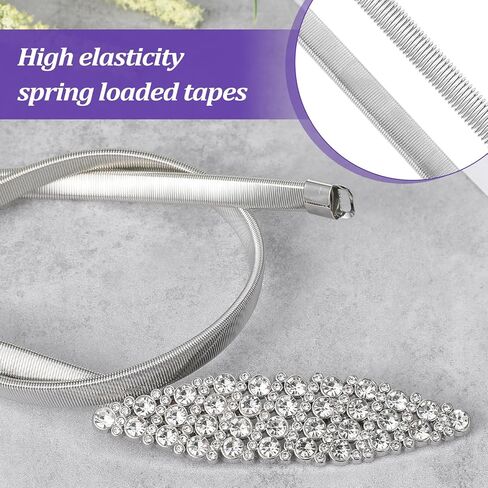 Elastic Skinny Rhinestone Belt for Women, Sparkly Silver Metal Chain Belts Stretch Waist Belt Sparkle Thin Belts for Dresses Ladies Dress Waist Band in Saudi Arabia