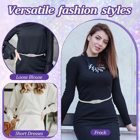 Elastic Skinny Rhinestone Belt for Women, Sparkly Silver Metal Chain Belts Stretch Waist Belt Sparkle Thin Belts for Dresses Ladies Dress Waist Band in Saudi Arabia