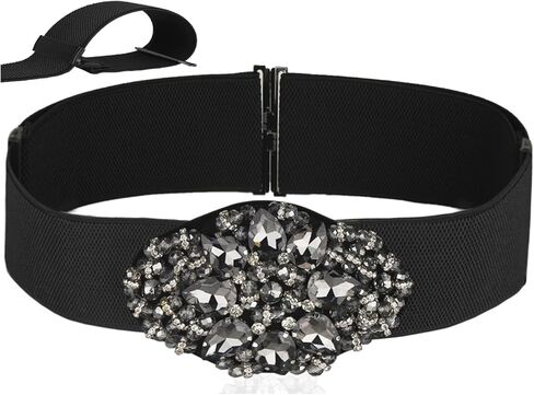 حزام نسائي مطرز بأحجار الراين قابل للتعديل، حزام عريض مرن قابل للتمدد للفساتين الأنيقة in Kuwait