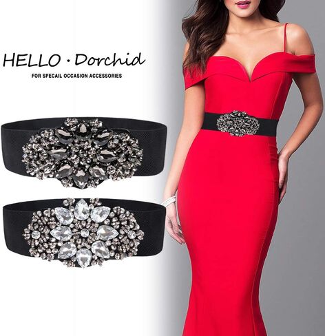 حزام نسائي مطرز بأحجار الراين قابل للتعديل، حزام عريض مرن قابل للتمدد للفساتين الأنيقة in Kuwait