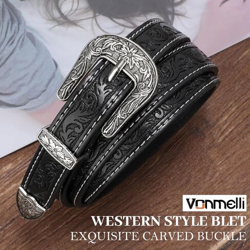 VONMELLI أحزمة غربية للنساء راعية البقر رعاة البقر محفورة مشبك حزام جلد حزام خصر عتيق لفستان جان بانت in Kuwait