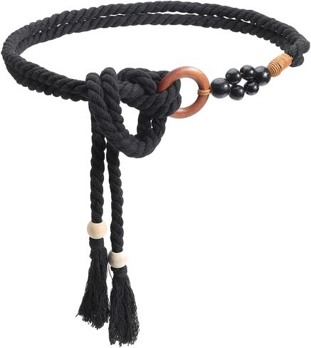 CRASPIRE Bohemian Woven Belt Boho Women Belt Brown Handmade Tassel Cotton Weaving Knotted Macrame Braided Bead Ring Apparel Decorative Long Waist Wrap Skinny Chain for Women Lady Dress Cloth Skirt in Saudi Arabia