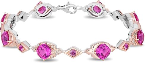 Jewelili Enchanted Disney Fine Jewelry Aurora Link Bracelet for Women | 14K Rose Gold over Sterling Silver | Pink Sapphire & 1/8 CTTW White Diamonds | Princess Inspired Jewelry Gifts for Her in Saudi Arabia
