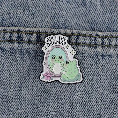 Am I The Drama Cute Frog Mirror Enamel Pin, Anxiety Humor Brooch Badge, Kawaii Frog Pin Brooch, Funny Self Aware Lapel Badges For Overthinker, Cute Small Gift For Animal Lover, Emotional Support Jewelry Accessories in Saudi Arabia