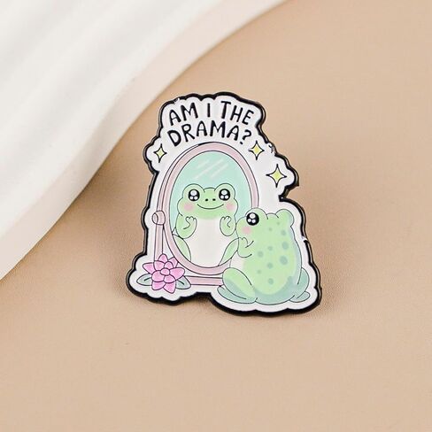 Am I The Drama Cute Frog Mirror Enamel Pin, Anxiety Humor Brooch Badge, Kawaii Frog Pin Brooch, Funny Self Aware Lapel Badges For Overthinker, Cute Small Gift For Animal Lover, Emotional Support Jewelry Accessories in Saudi Arabia
