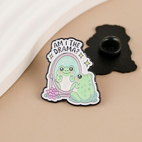 Am I The Drama Cute Frog Mirror Enamel Pin, Anxiety Humor Brooch Badge, Kawaii Frog Pin Brooch, Funny Self Aware Lapel Badges For Overthinker, Cute Small Gift For Animal Lover, Emotional Support Jewelry Accessories in Saudi Arabia