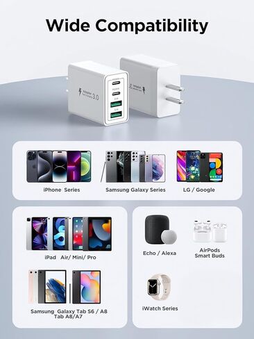[حزمة من قطعتين] كتلة شاحن حائط USB C، 40 وات 4 منافذ USB C شاحن فائق السرعة ثنائي المنفذ PD محول طاقة + قابس حائط QC متعدد المنافذ من النوع C مكعب الطوب متوافق مع iPhone 15 14 13 12 11 Pro XR XS 8 7، Samsung in Kuwait